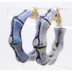 Vintage HONG KONG Gold Tone Purple Faux Plastic Bone Hoop Clip Earrings